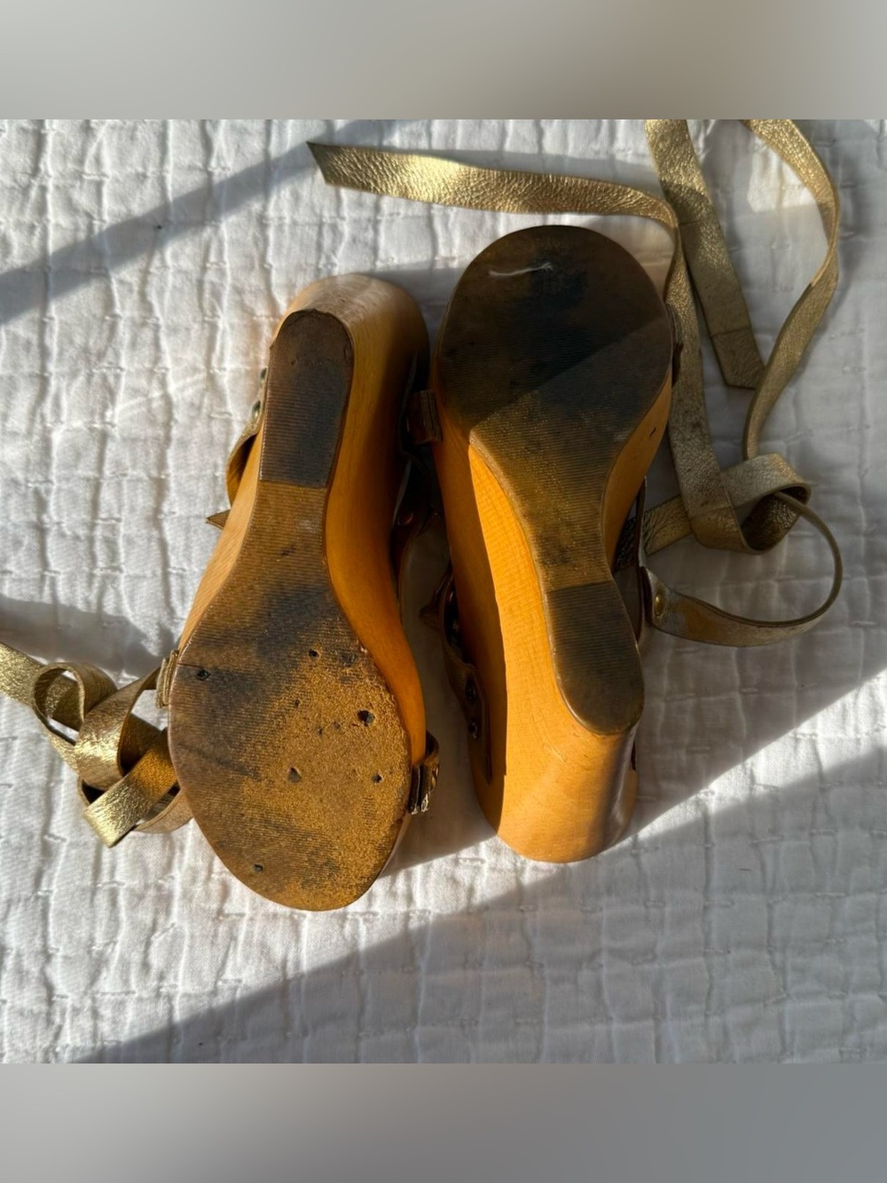 vintage Dolce & Gabbana Y2K wooden wedges Size EU 35 / US 5 metallic gold wrap - Picture 7 of 8